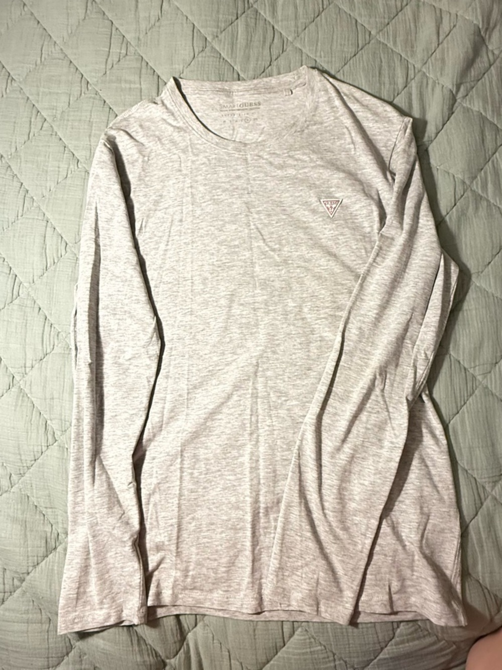 Guess Light Gray Long Sleeve Crew Tee